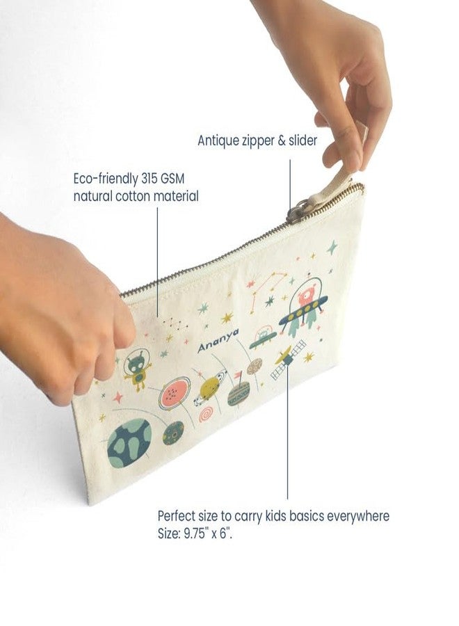 زوبو حقيبة زوبو متعددة الاستخدامات، قابلة للتخصيص بأسماء الأطفال، مصنوعة من القطن الخالص ١٠٠٪ مع سحاب، حقيبة أقلام رصاص للأولاد والبنات، منظم أدوات مدرسية للطلاب، مثالية لمحبي استكشاف الفضاء - Image 4
